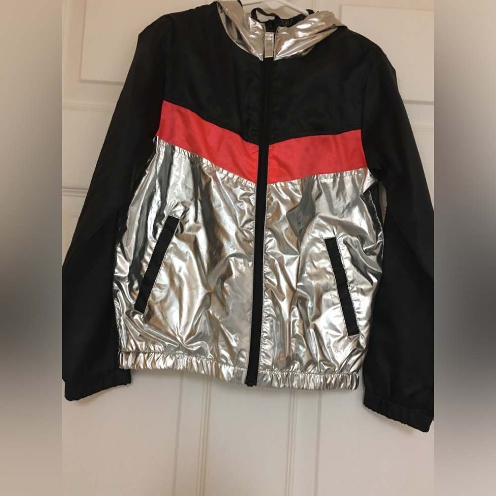 Limited Too Girls Hooded Jacket Size 6X Silver/Black/Red Full Zip Lightweight